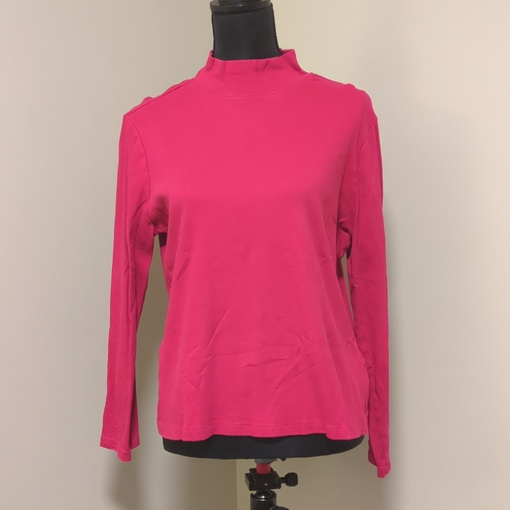 Laura Scott Women's Long sleeve High Crew Collar Pink Shirt Size Large
